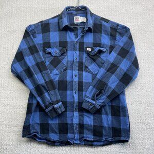 Big Bill Men’s L Plaid Brawny Blue Work Flannel Shirt Heavyweight Made In USA **